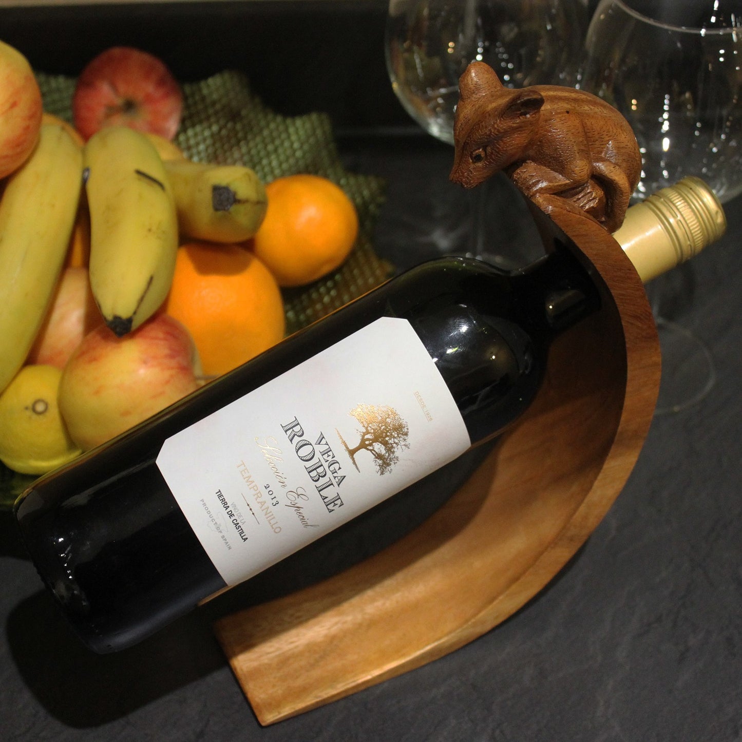 Suar Wood Wine Holders - Mouse Feature