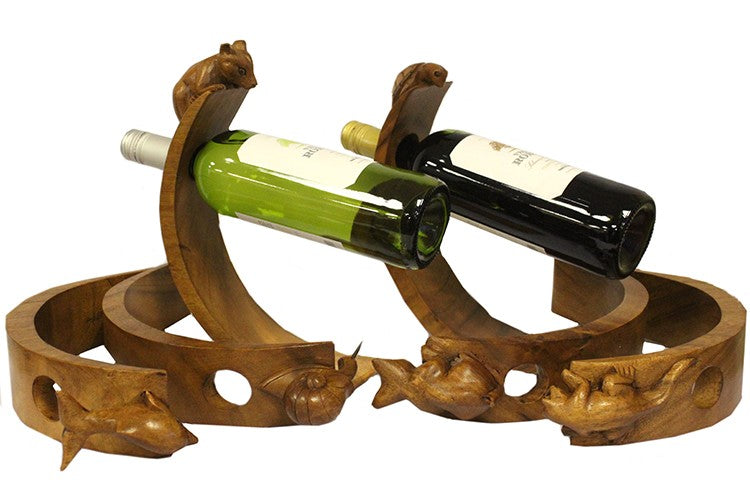 Suar Wood Wine Holders - Mouse Feature