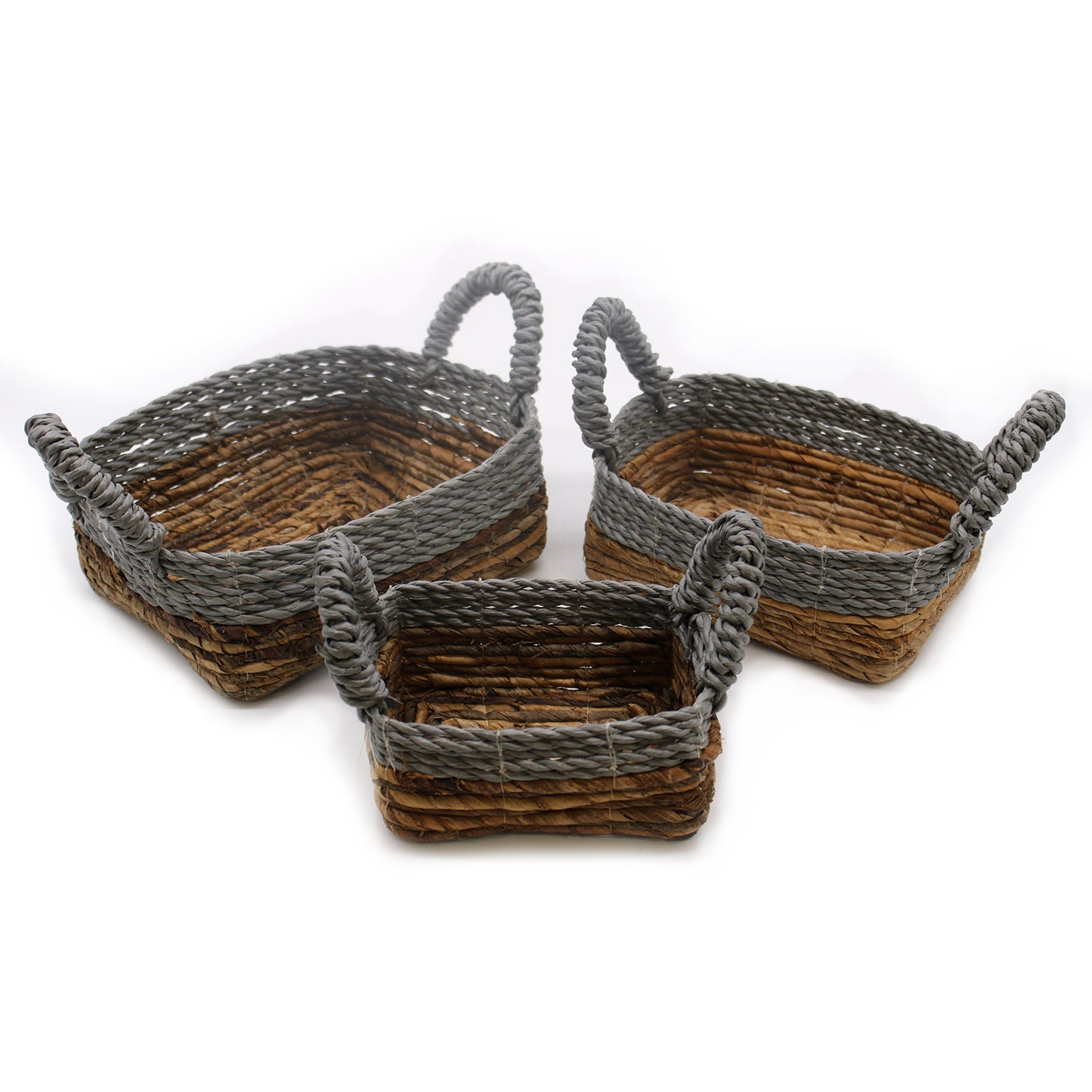 Banana Leaf & Abu-Abu Raffia Square Basket - Set of 3