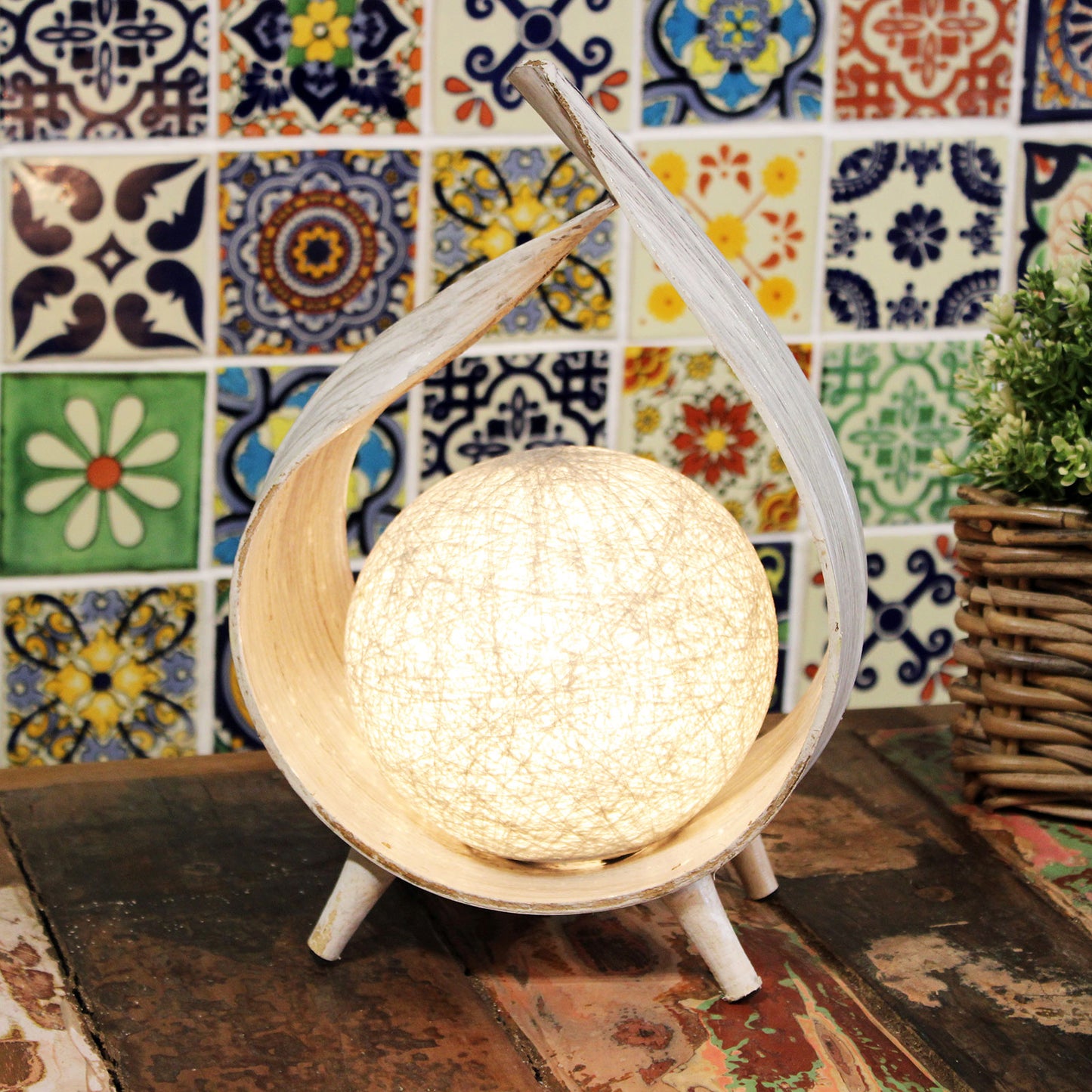 Coconut Lamp with a Whitewash Wrapover