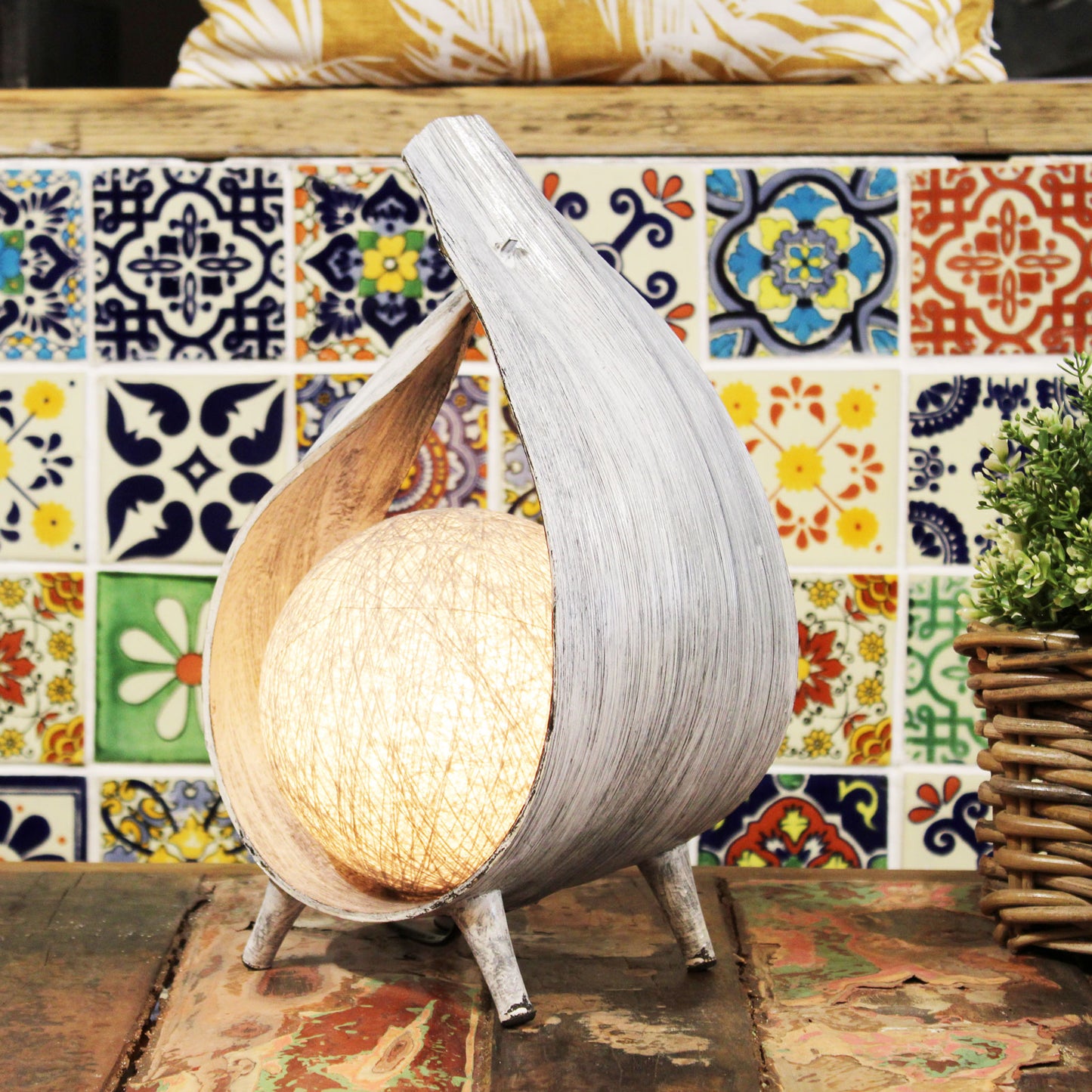 Coconut Lamp with a Greywash Wrapover