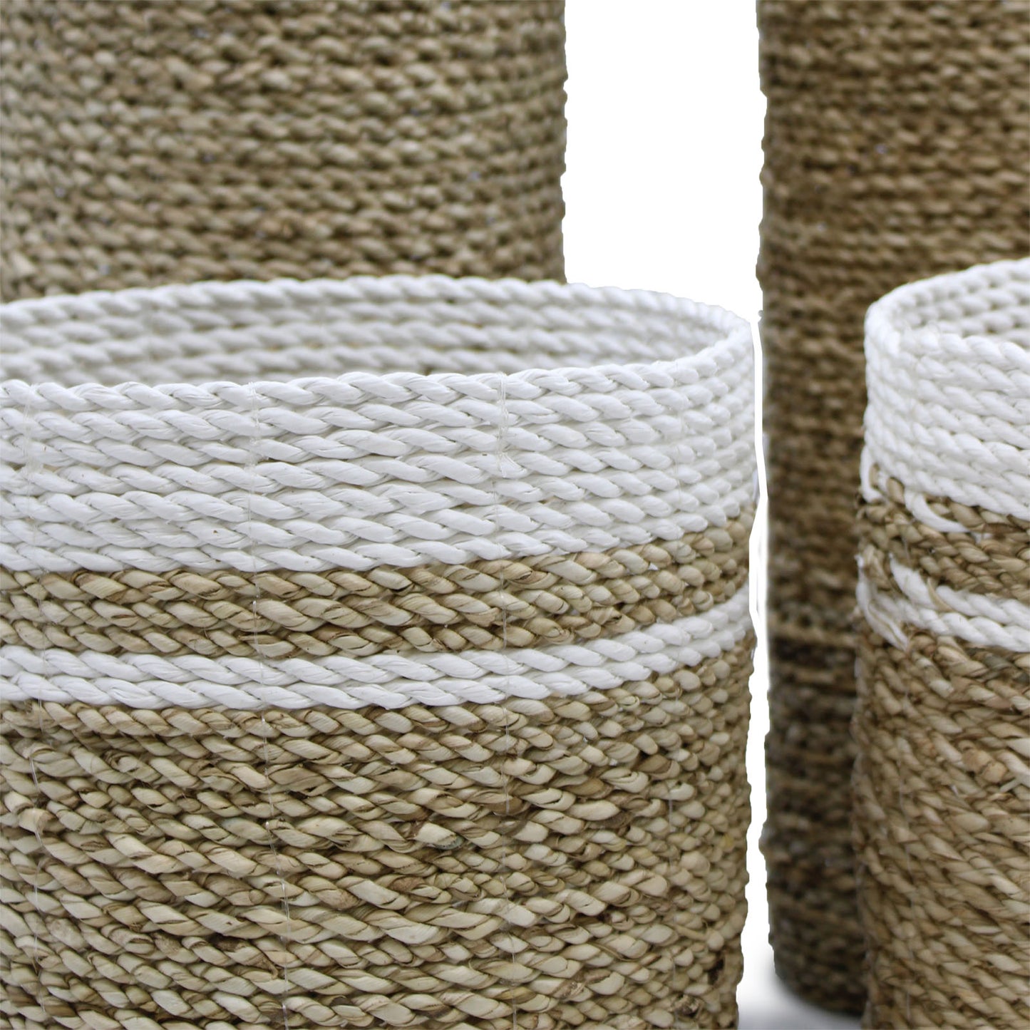 Seagrass Vase & Bin Set in Natural and White blend