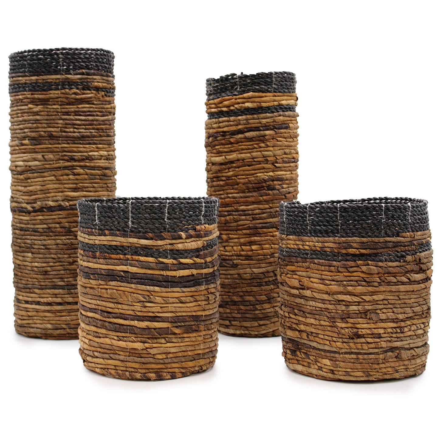 Banana Leaf Vase & Bin Set in Natural with a Dark Blend