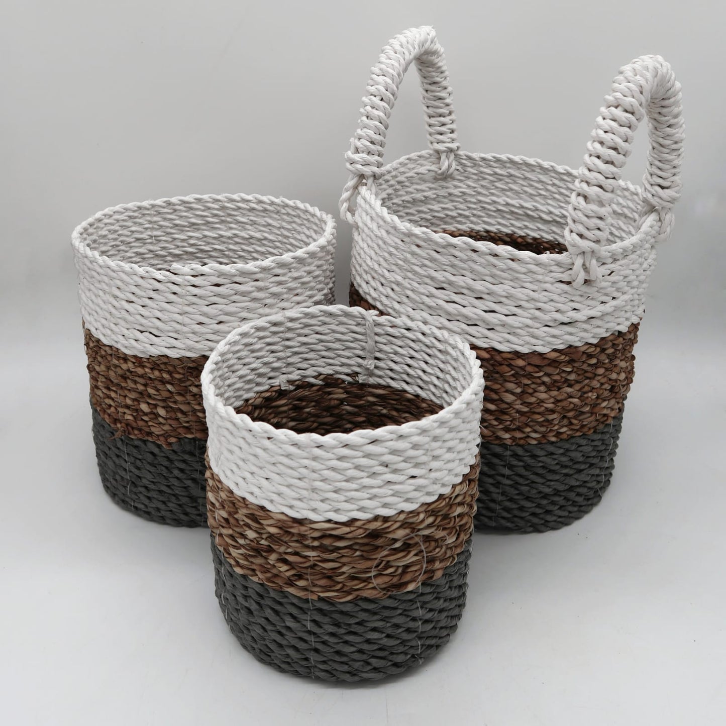Seagrass Basket Set in Grey, Natural and White