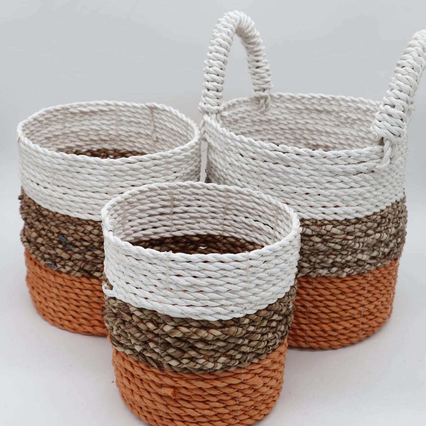 Seagrass Basket Set in Orange, Natural and White