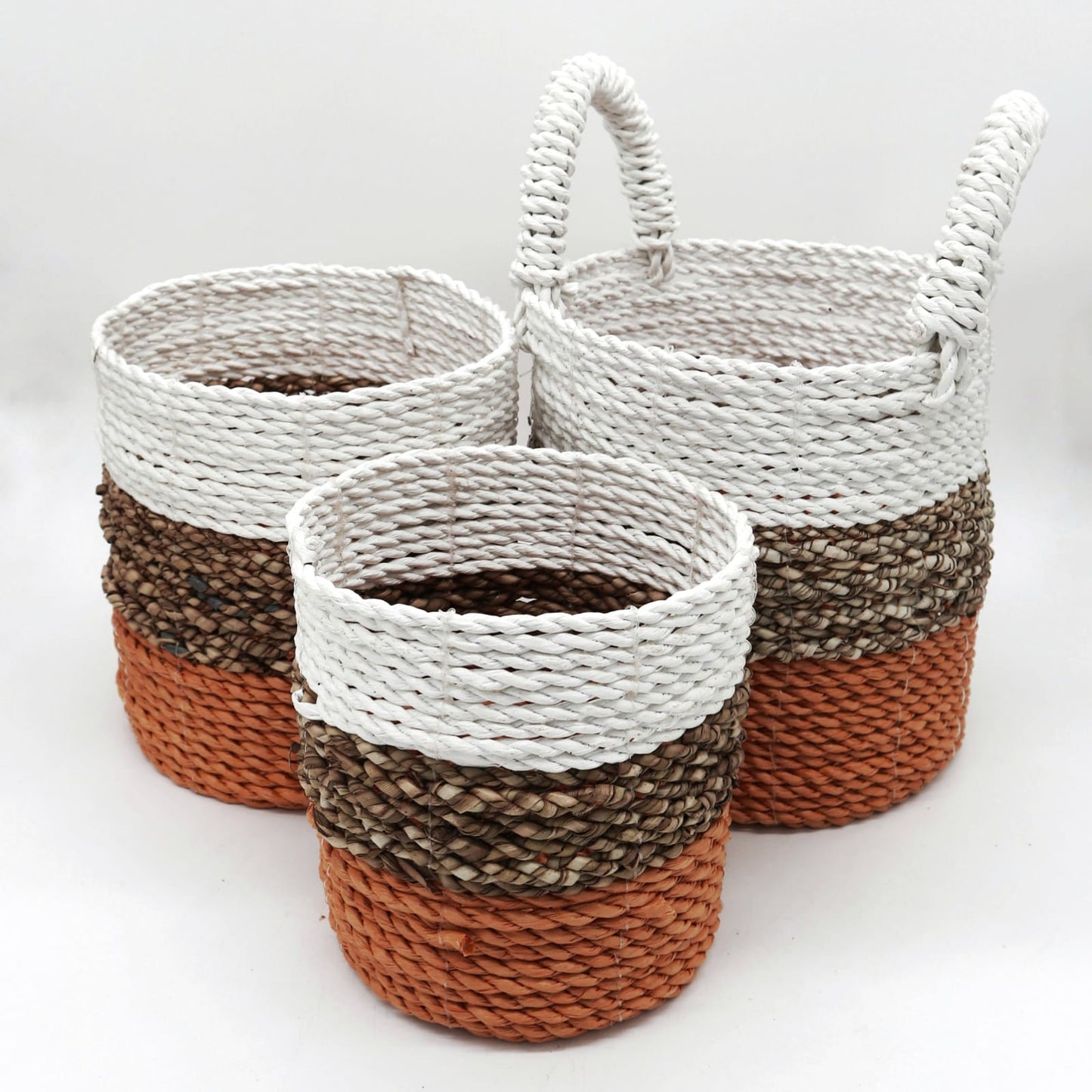 Seagrass Basket Set in Orange, Natural and White
