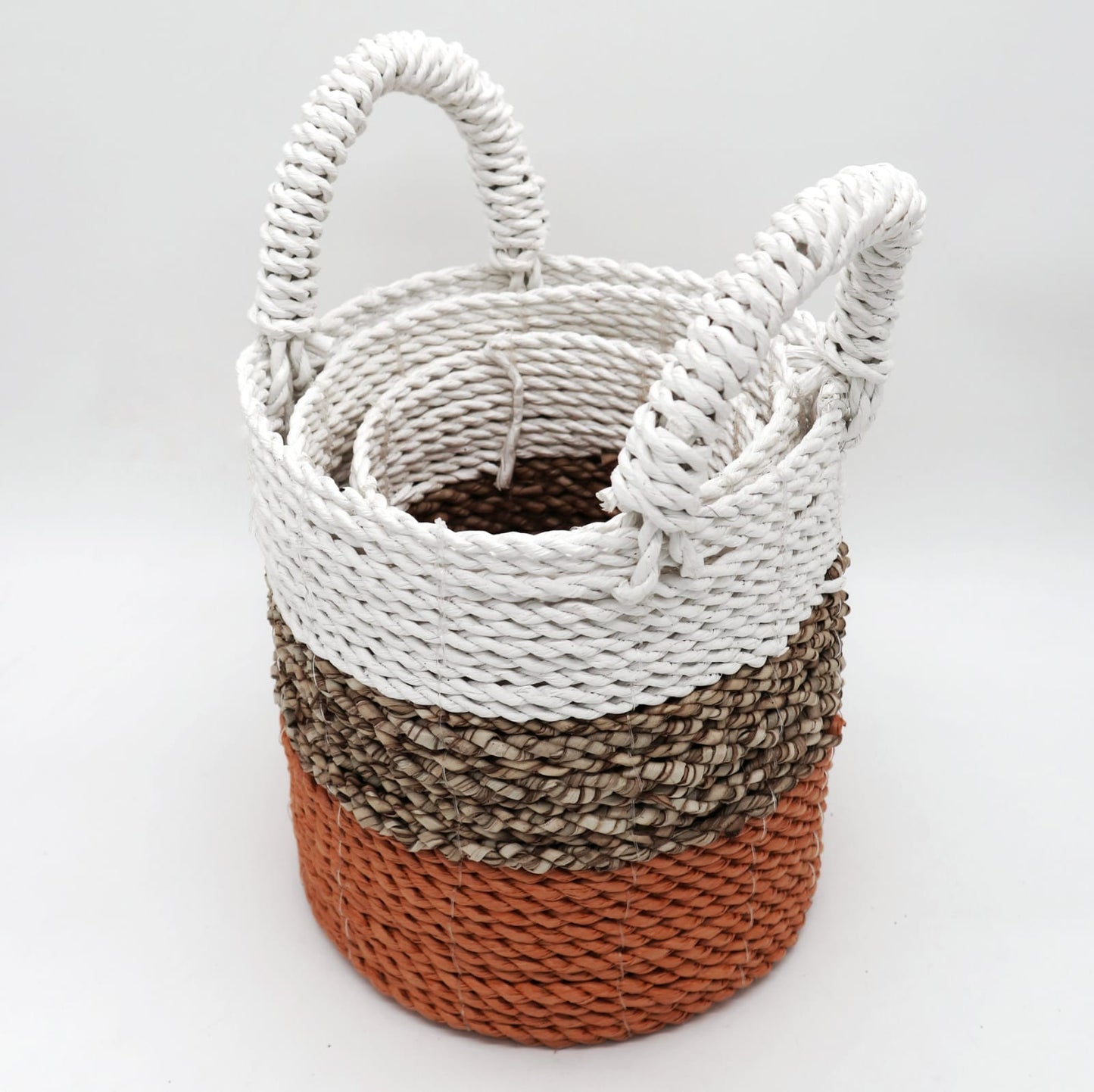 Seagrass Basket Set in Orange, Natural and White
