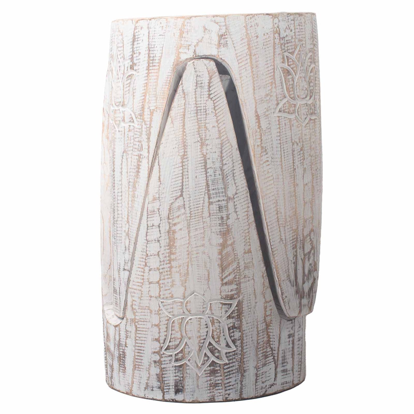 Albasia Interlocking Tribal Table and Stool Set in Whitewash | Stool | Plant Stand | Coffee Table | Side Table