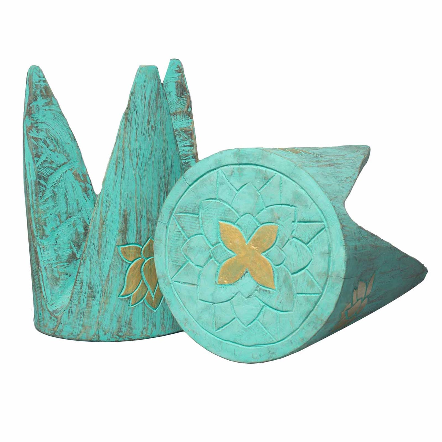 Albasia Interlocking Tribal Table and Stool Set in Turquoise | Stool | Plant Stand | Coffee Table | Side Table
