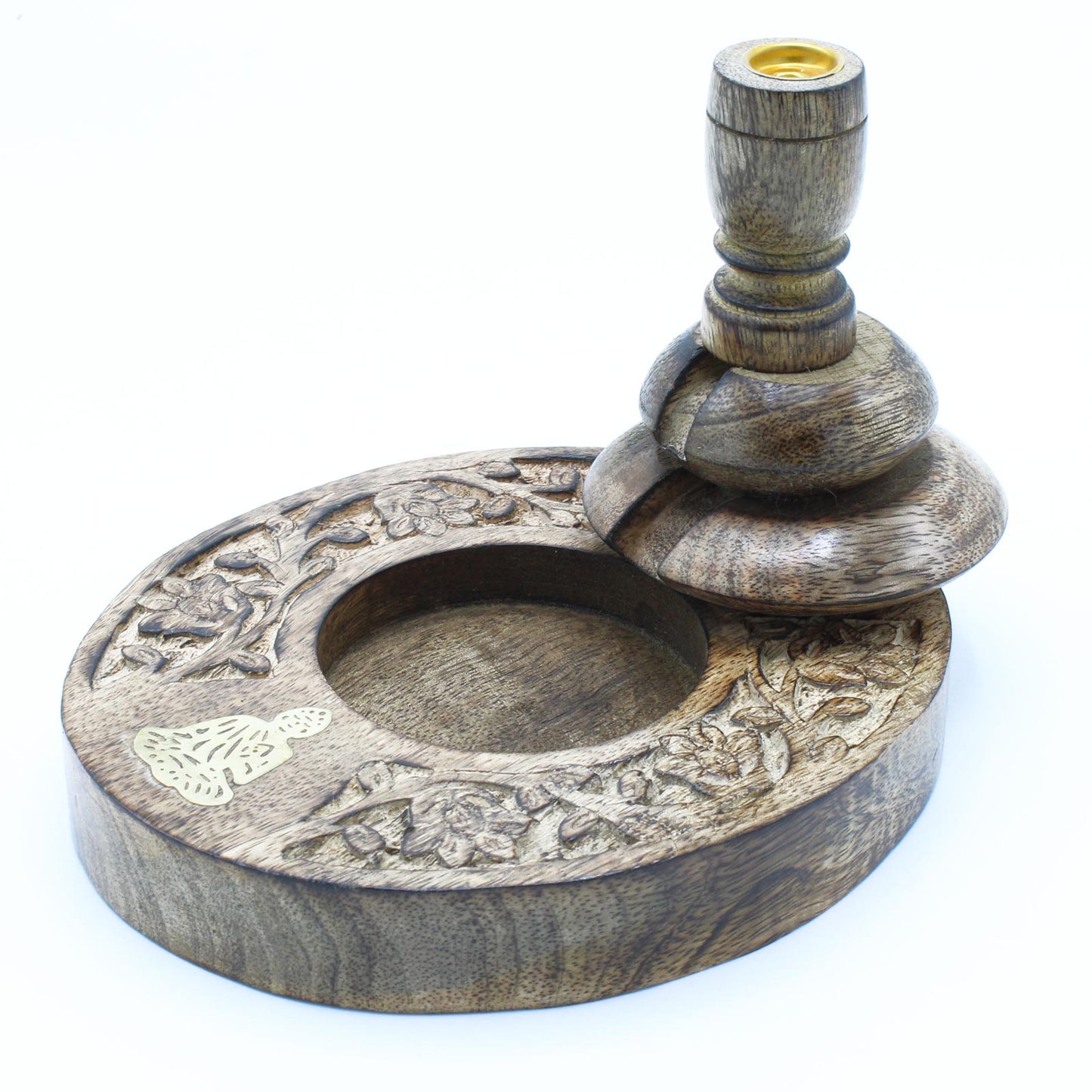 Mango Wood Medium Brass Buddha Backflow Burner