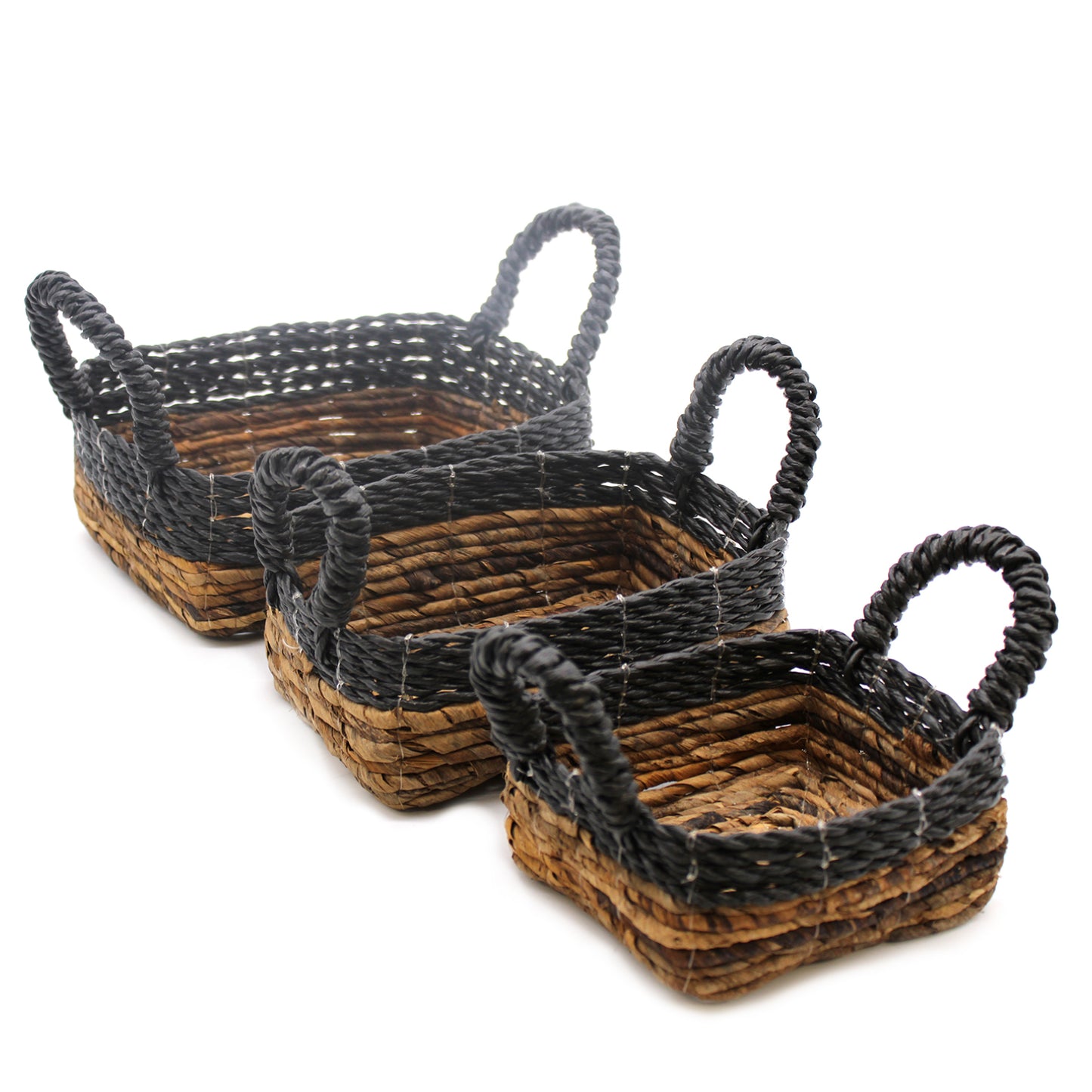 Banana Leaf & Hitam Raffia Square Basket - Set of 3