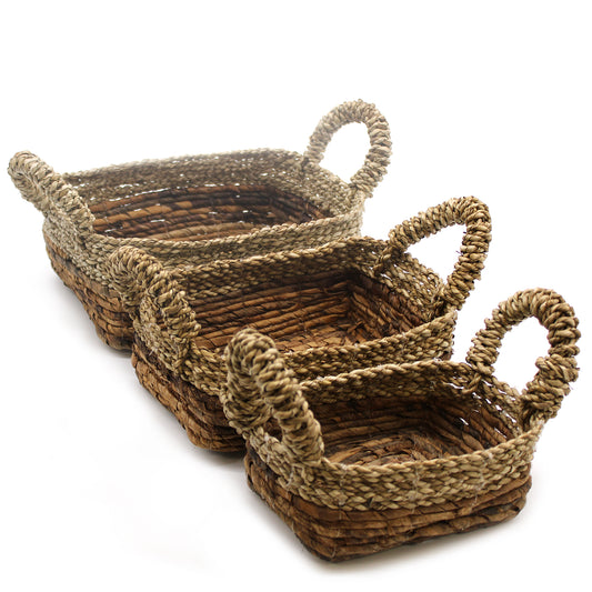 Banana Leaf & Seagrass Square Basket - Set of 3