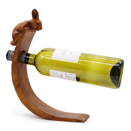 Suar Wood Wine Holders - Rabbit Feature