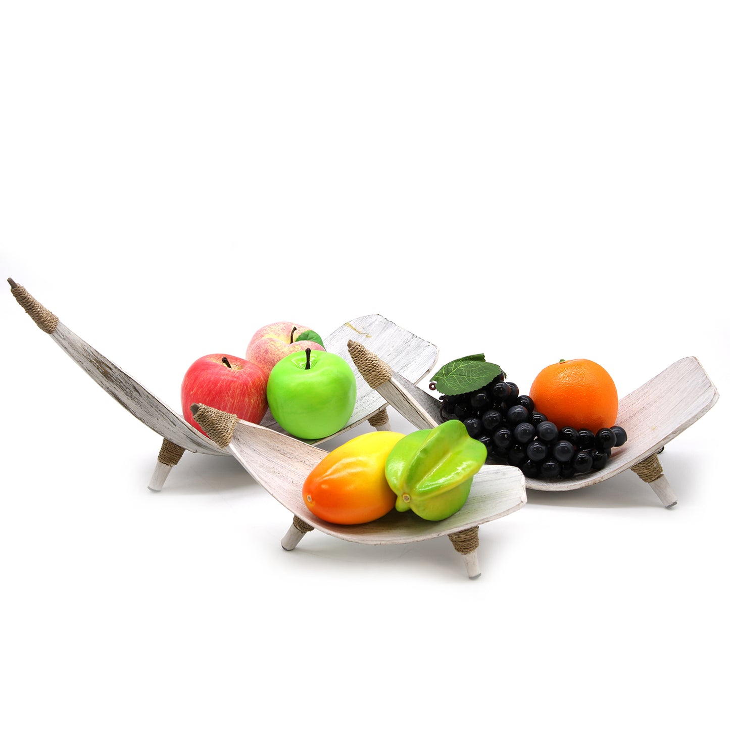 Coconut Leaf Fruit Bowl Set in Whitewash