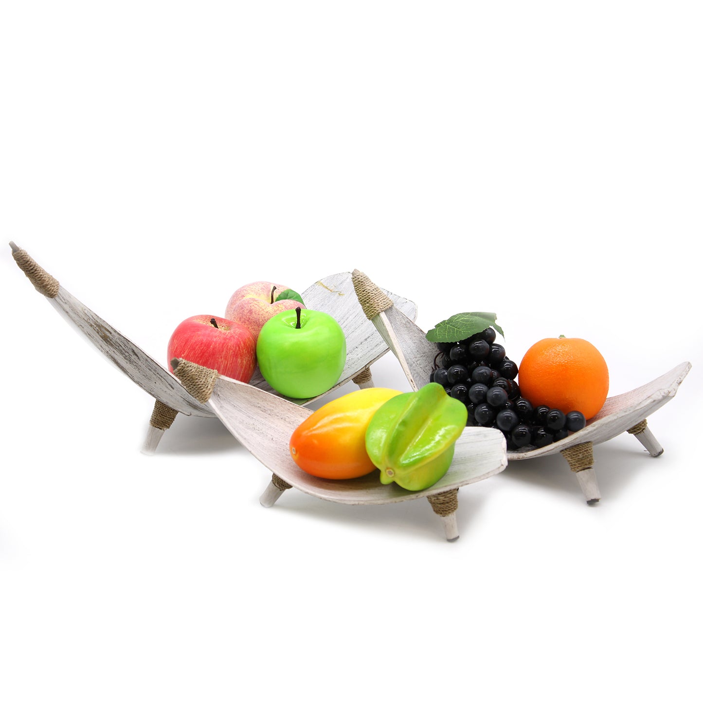 Coconut Leaf Fruit Bowl Set in Whitewash