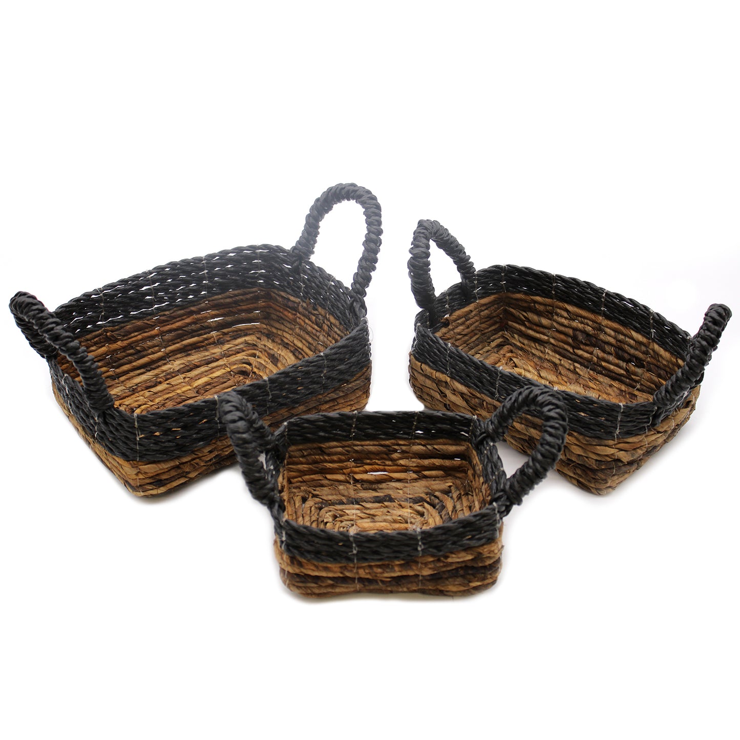 Banana Leaf & Hitam Raffia Square Basket - Set of 3