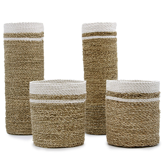 Seagrass Vase & Bin Set in Natural and White blend