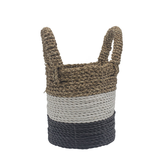 Seagrass Basket Set in Dark Grey, White and Natural