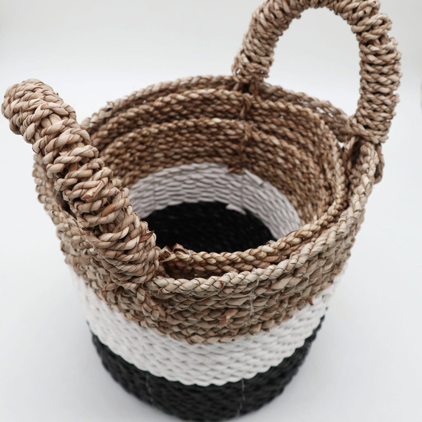 Seagrass Basket Set in Dark Grey, White and Natural