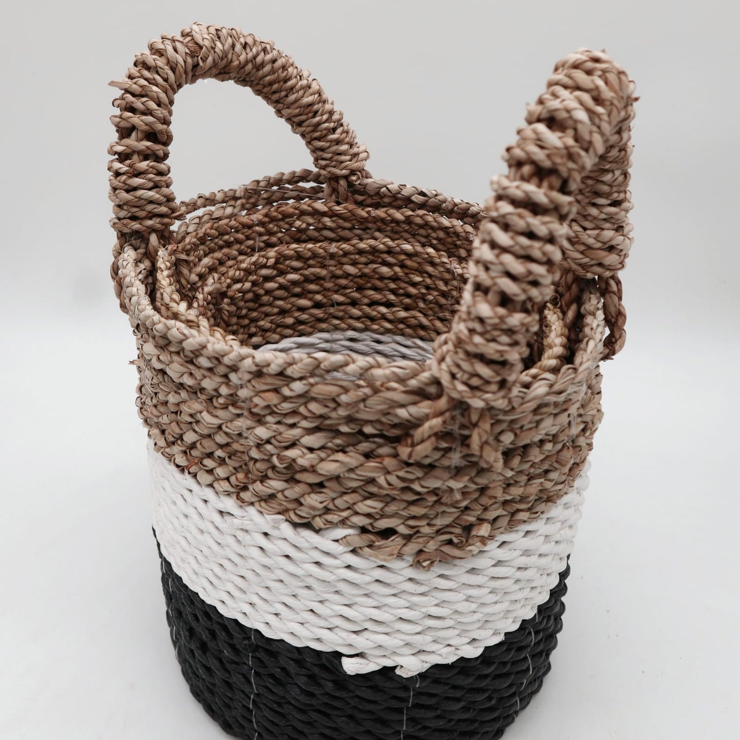 Seagrass Basket Set in Dark Grey, White and Natural