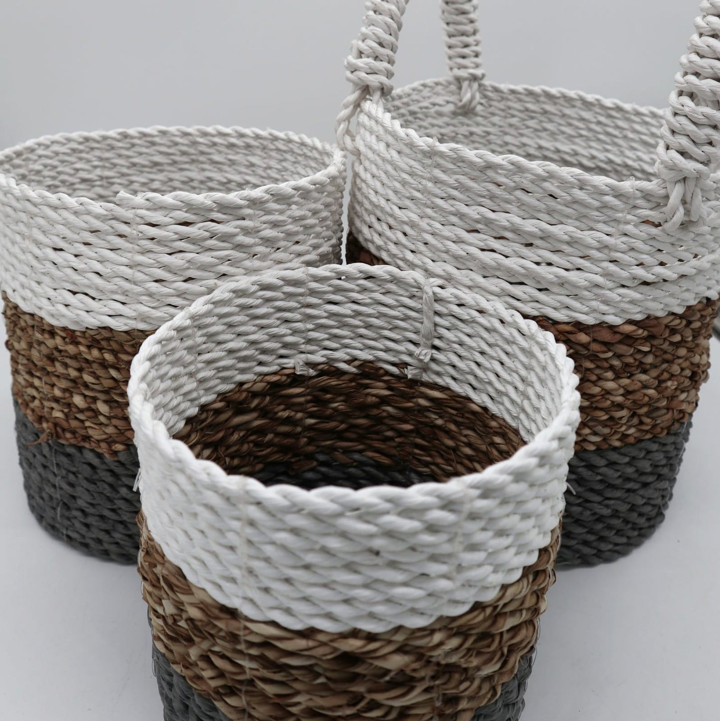 Seagrass Basket Set in Grey, Natural and White