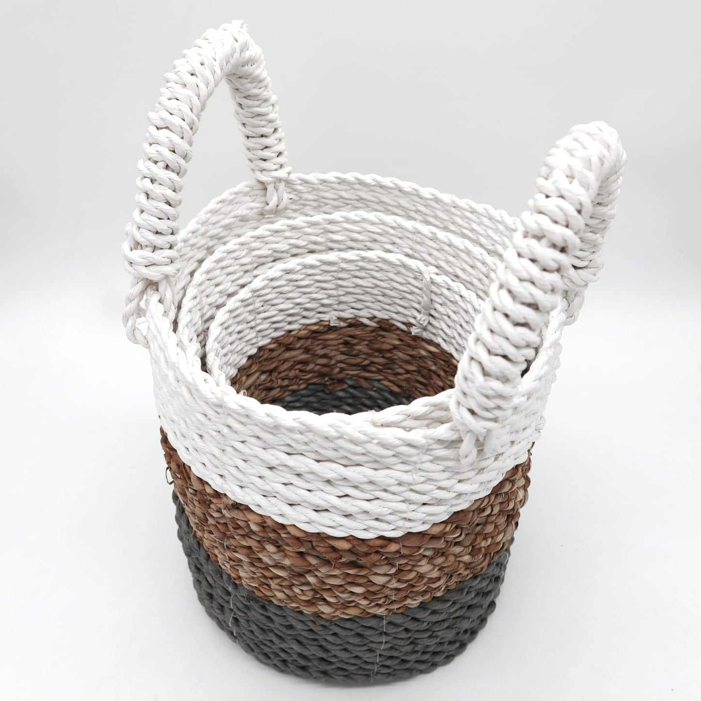 Seagrass Basket Set in Grey, Natural and White