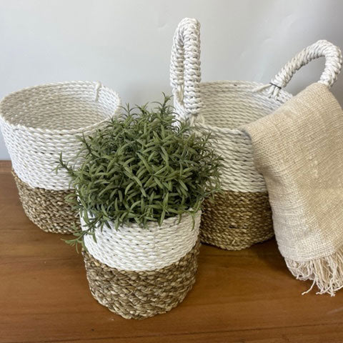 Seagrass Basket Set in Grey, Natural and White