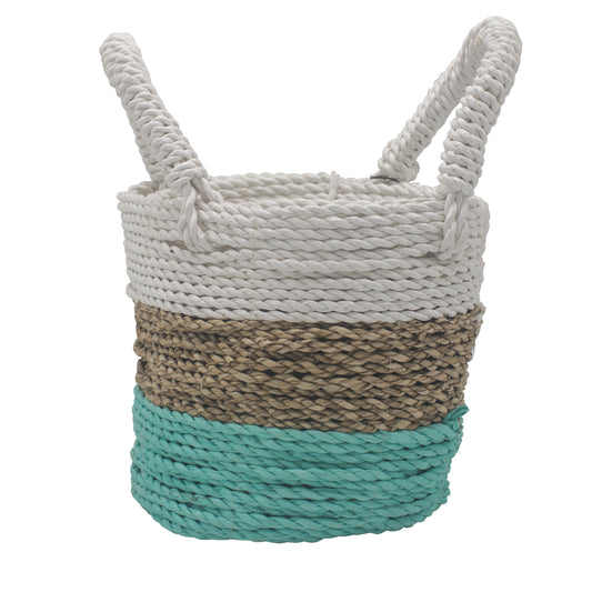 Seagrass Basket Set in Green, White and Natural