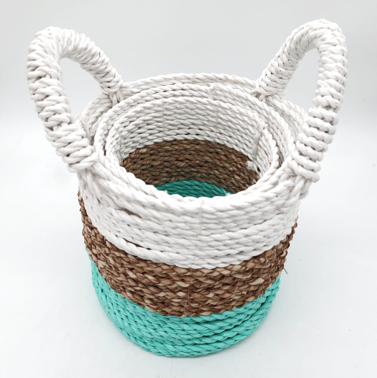 Seagrass Basket Set in Green, White and Natural