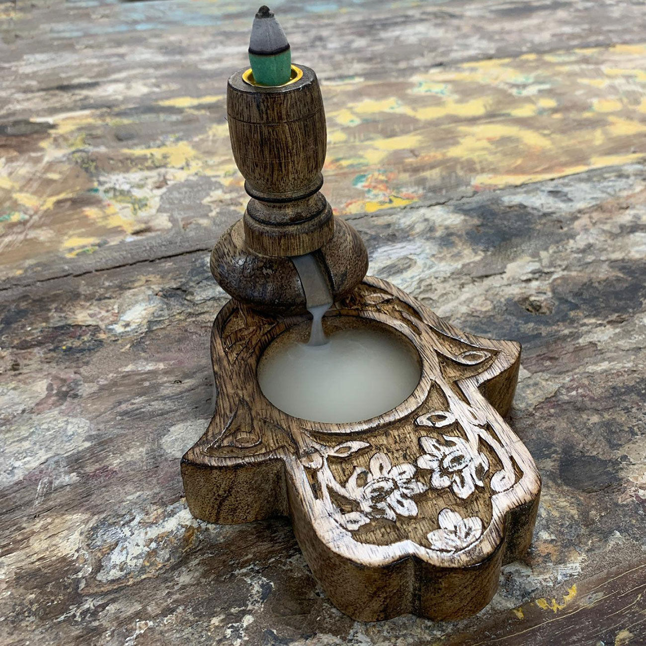 Mango Wood Small Hamsa Backflow Burner