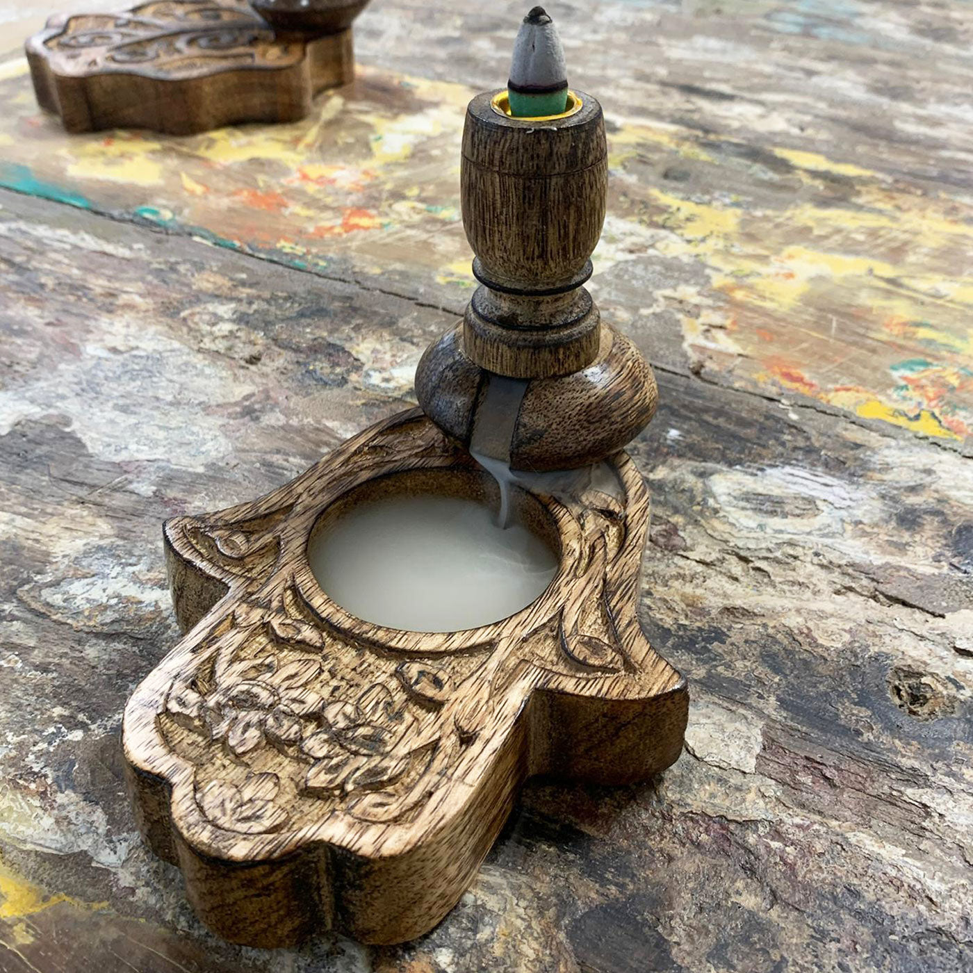 Mango Wood Small Hamsa Backflow Burner